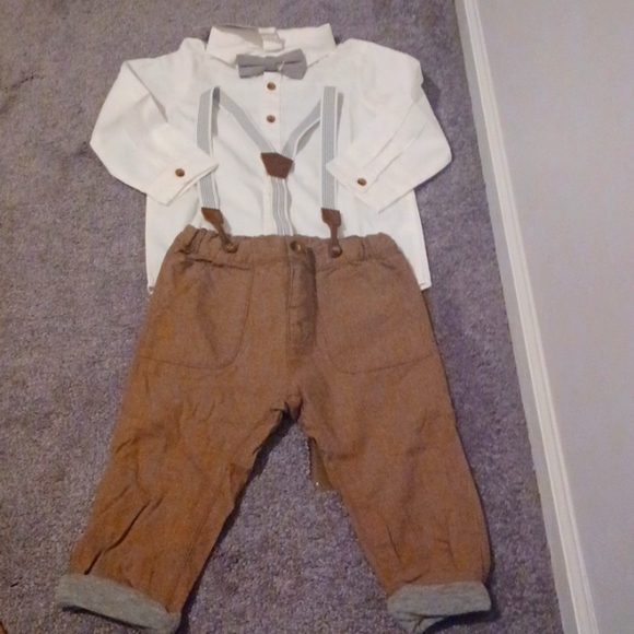 H&M Dress Shirt, Bow Tie, and Adjustable Pants with Suspenders NWT - Picture 1 of 9